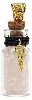 Image de Pendentif bouteille cadeau avec quartz rose et déesse - paquet de 4 pièces - 3,6 cm