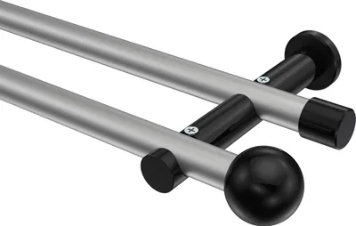 Produktbild von Interdeco Gardinenstange / Vorhangstange Silbergrau / Schwarz, Typ Platon Luino (Kugel) ohne Ringe, 20 mm Ø 2-läufig, 140 cm