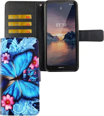 Zdjęcie produktu dla Etui Nokia 1.3 Pokrowiec na telefon komórkowy Pokrowiec ochronny Etui z klapką i kieszenią na kartę Niebieski motylek