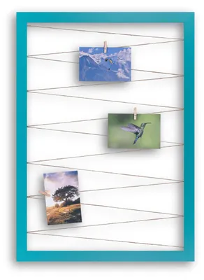Produktbild von Fotohalter Pinnwand Fotorahmen (Hochformat) mit Juteband 20 Holzklammern Bilderrahmen inklusive CLAMARO Collage Flex, Flex Farbe:Türkis, Quer/Hochformat Größe:70x90cm (Hochformat)