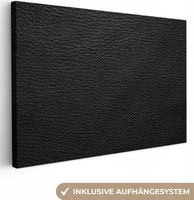 Produktbild von MuchoWow® - Leinwandbilder - Leder - Lederoptik - Schwarz - Grau - Druck, Wandbild, Wanddeko Bilder Wohnzimmer, 120x80 cm