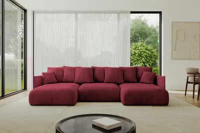 Produktbild von ALTDECOR Ecksofa in U-Form mit Schlaffunktion und Bettkasten - ONESK-U 317x177x72 cm  Bordeauxrot - Corner Sofa Bett Eckcouch Couch U-Form Schlafcouch Ausziehbar Wohnlandschaft Schlafsofa Cauchsofa