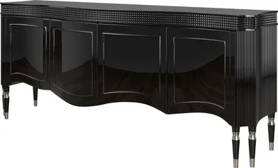 Produktbild von Casa Padrino Luxus Art Deco Sideboard Schwarz / Silber 220 x 53 x H. 93 cm - Edler Wohnzimmer Schrank mit 4 Türen - Art Deco Möbel