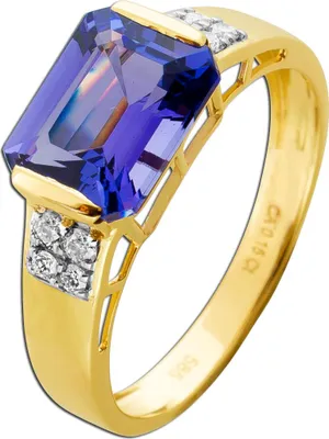 Produktbild von Tansanit Ring Gold 585 14K blau lila Natur Edelstein Diamanten 0.15ct 19