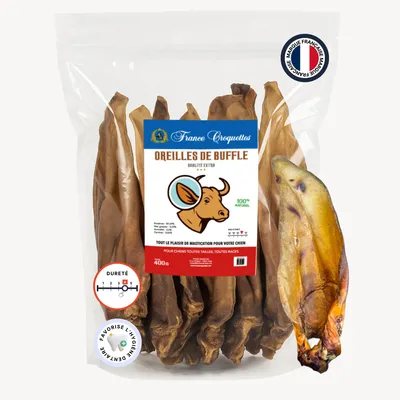 Produktbild von XXL Büffelohren für Hunde – 100 % natürlich, reich an Protein (87,59 %), fettarm – langanhaltender Kaugenuss – – ohne Zusatzstoffe (1