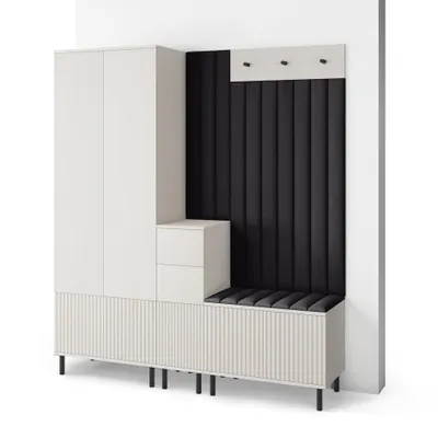 Produktbild von Garderoben-Set Ritmo version 7 – gefräste Kleiderschrank mit Polsterplatten, Schuhschrank, für Flur und Eingangsbereich (cashmere, Trinity 16)