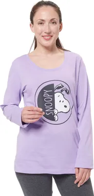 Produktbild von The Peanuts Schlafanzug für Damen Snoopy - Frauen Pyjama Set Langarm Oberteil mit Hose Lila/Schwarz S