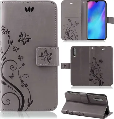 Produktbild von Handytasche für Huawei P30 Blumen Flip Cover Buchhülle mit Magnetverschluss, Grau