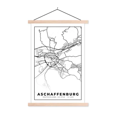 Produktbild von MuchoWow® Textilposter Afschaffenburg - Stadtplan - Karte 40x60 cm mit holzfarbenen Rahmen - Poster