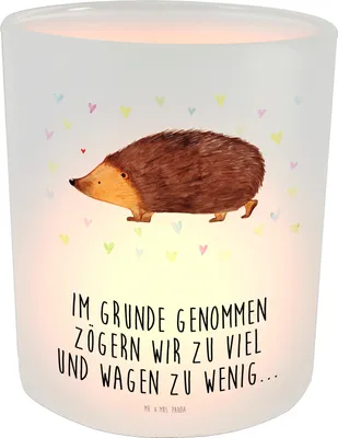 Produktbild von Mr. & Mrs. Panda glas kerzenhalter Igel Herzen - Transparent - Geschenk, Liebe, Herz, Lustige Sprüche, Windlicht aus, Outdoor, Leben, Teelichthalter, Vertrauen