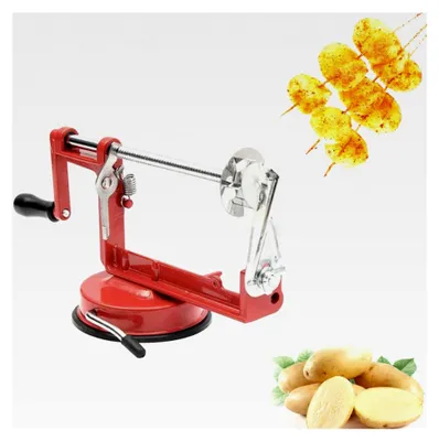 Produktbild von Kartoffelschneider, Spiralschneider aus Edelstahl, manueller Spiralschneider mit Edelstahlklinge für Gemüse und Obst, rutschfester Griff (Rot)