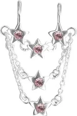 Produktbild von Brust Silber Kette 925 Piercing 5 Sterne Zirkonia Barbell Titan- SNIS02.16mm.Leicht Rosa