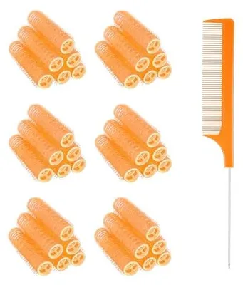 Produktbild von Selbstklebende Krulspelden Set - 36 Stück + 1 Kammsatz mit Stahlspitze - Haarstyling Zubehör
