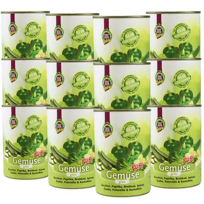 Produktbild von 12 x 410 g Schecker Nassfutter - 100% Gemüse PUR - grün - getreidefrei - kalorierenarm - Diätfutter