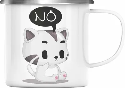 Produktbild von Trendation - Katze Nö Emaille Tasse Lustige Emaille Emaille Tasse für Frauen Kollegin Geschenkidee (Silber)