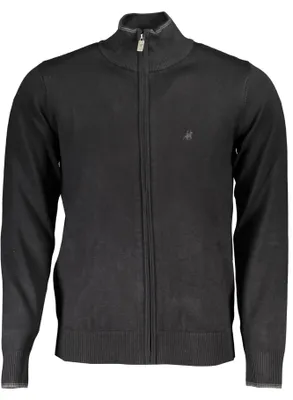 Produktbild von Elegante Schwarze Herren-Cardigan mit Kontrastdetails und Stickerei