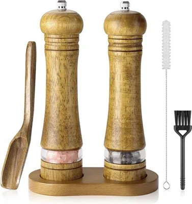 Obrázek produktu pro Sada mlýnků na sůl a pepř, dřevěná, 2dílná, 21,5 cm, ruční
