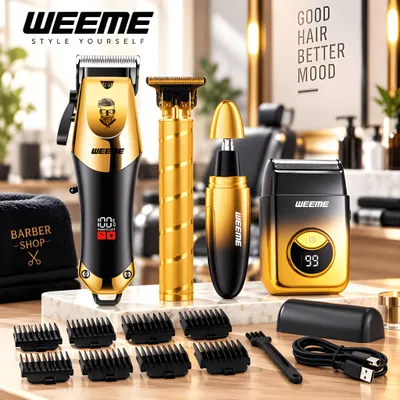 Produktbild von Haarschneider, Barttrimmer, Folierasierer & Nasenhaartrimmer-Set, professionelles Männer-Pflegeset für Haarschnitt, Bart- & Gesichtspflege,LED-Display