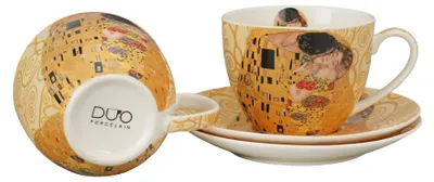 Produktbild von DUO | Kaffeetasse - Porzellantasse - 2 x 250 ml - Klimt Der Kuss - weiß beige - 2er Set Tassen und Untertassen