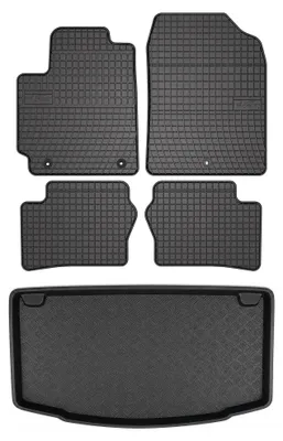 Image de Tapis en caoutchouc + bac de coffre pour Kia Picanto III 2017- (coffre standard) – 5 pièces, noirs, sur mesure