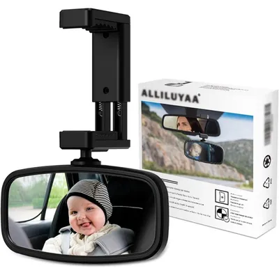 Zdjęcie produktu dla Lusterko samochodowe dla dziecka, obrotowe o 360°, szklane, wymiary 129 x 65,8 mm, kolor czarny
