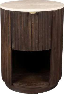 Produktbild von Dutchbone Marlow Beistelltisch/ Nachttisch Rund 45 cm Travertin/ Holz