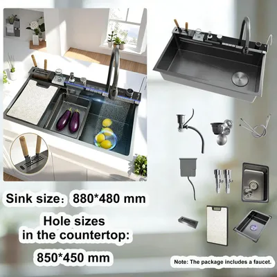 Produktbild von Küchenspüle - Einzelbecken 88 x 48 cm - Edelstahl 304 - Aufsatzspüle - Rechteckig - Gebürstete Oberfläche - Rechtsablauf ohne Armatur