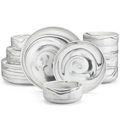 Immagine prodotto di Set di stoviglie in Vetroceramica, design solido, 18 pezzi, marmo grigio
