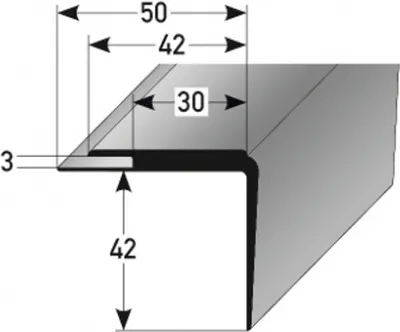 Produktbild von PVC-Treppenkante "Tolosa" PVC-Winkel für Belagsstärken bis 3 mm, 42 mm Breite, 42 mm Höhe aus weichem PVC, Typ 364-grau