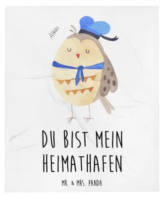 Produktbild von Mr. & Mrs. Panda Wohndecke Eule Matrose - Weiß - Geschenk, Schlafdecke, Flauschige Decke, Owl, Bettdecke, Hochzeitstag, Heimathafen, Kapitän, Sofaüberwurf, Tagesdecke