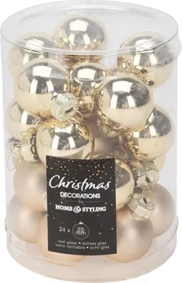 Produktbild von Weihnachtsschmuck-Set aus Glas, 24 Stück, ø 2,5 cm, glänzend/mattgold