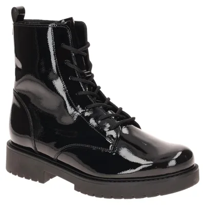Produktbild von Gabor Stiefeletten 8025, schwarzer Knautschlack, Schnürung & Reißverschluss, Blockabsatz 1,5cm, Schafthöhe 16cm, K-Weite