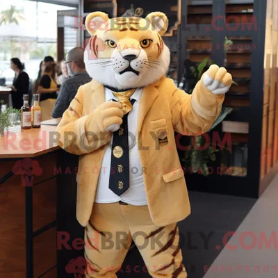 Produktbild von Goldener REDBROKOLY Tiger als Maskottchenkostüm mit Jacke und Krawattennadeln