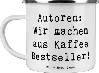 Produktbild von Mr. & Mrs. Panda becher emaille Spruch Autorin Kaffee - Weiß - Geschenk, Haferl, Kaffeepott, Teetasse, Detailverliebtheit, Tasse, Emailletasse, kreative Geschenke, Beruf