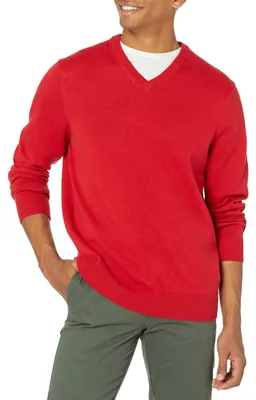Produktbild von A. Essentials Herren V-Ausschnitt Pullover aus Baumwolle, Normale Passform, Rot,