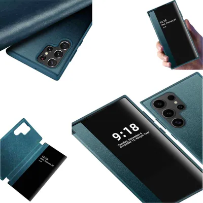 Image de Pour Samsung Galaxy S24 Ultra View miroir téléphone portable Smart Cover fonction Wake UP Case vert