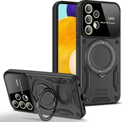 Immagine prodotto di Custodia resistente per Samsung Galaxy A52 A52s 5G, custodia a doppio strato con supporto ad anello e supporto nero