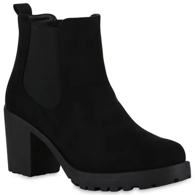 Produktbild von VAN HILL Damen Stiefeletten Chelsea Boots Profilsohle 70?s Schuhe 902287, Farbe: Schwarz, Größe: 40