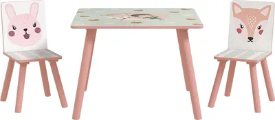 Image de Ensemble table et chaises en pin pour enfants, motif animaux, 3-8 ans