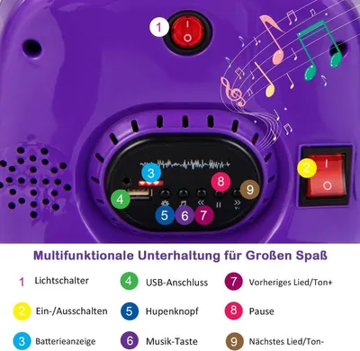 Immagine prodotto di Autoscontro per bambini 6V, rotazione di 360 gradi, con musica e luci LED colorate viola