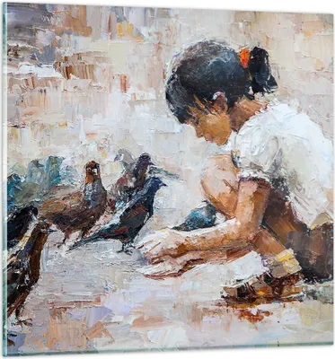 Produktbild von Bilder auf glas - Kind Vogel Karma - 70x70cm - Glasbilder - Wandbilder - Kunstdruck - zum Aufhängen bereit - Wanddekoration aus Glas - Glas Bilder - Wandbild auf Glas - Einteilig - GAC70x70-3417