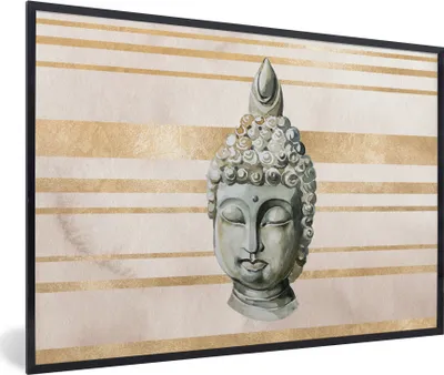 Produktbild von MuchoWow® MuchoWow® Gerahmtes Poster Buddha - Kopf - Weiß 90x60 cm - Poster mit zchwarzem Bilderrahmen - Fotorahmen - Foto-Plakat