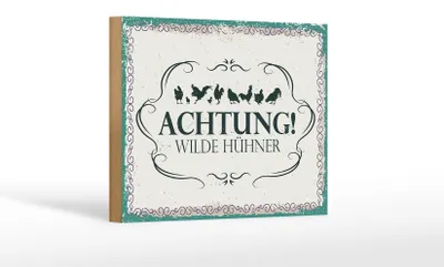 Produktbild von Holzschild Achtung wilde Hühner, 18x12 cm, Holzschilder Spruch Hühner Tier