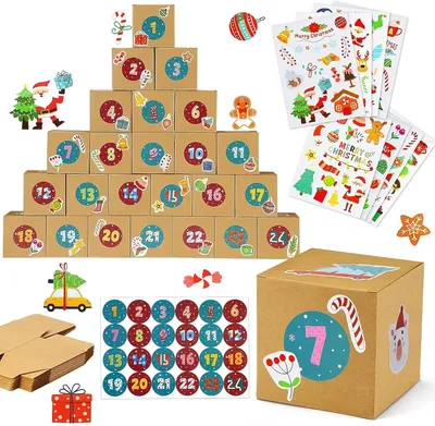 Produktbild von Adventskalender zum Selbstgestalten – DIY-Adventskalender zum Befüllen mit kleinen Boxen – Aufkleber – Weihnachtskalender
