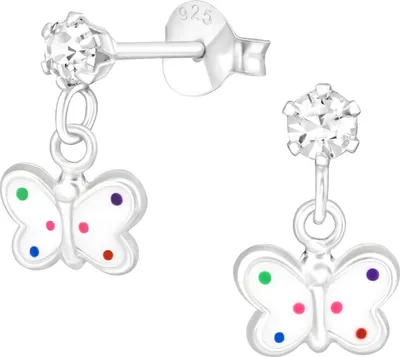 Produktbild von Ohrstecker 925 Sterling Silber für Kinder mit Kristall und hängendem Epoxid-Schmetterling