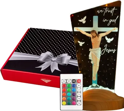 Produktbild von GESCHENKELAMPE LED Nachttischlampe Jesus Christus 3D UV Druck Farbige Nachtlicht Christliches Geschenk