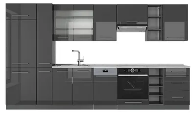 Produktbild von Küchenzeile Vicco Fame-Line Anthrazit Hochglanz 355 cm , AP Marmor, Model 57012