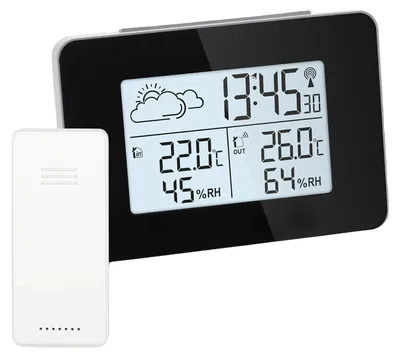 Image de Horloge numérique sans fil, avec fonction de surveillance météo, écran LCD, couleur noire