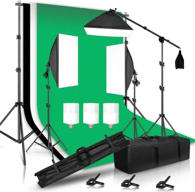 Produktbild von Fotografie Beleuchtungsset, verstellbare Stative, mehrere Hintergründe, Kit 35