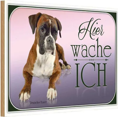 Produktbild von vianmo Holzschild 12x18 cm Hund Deutscher Boxer hier wache ich Tier Haustier